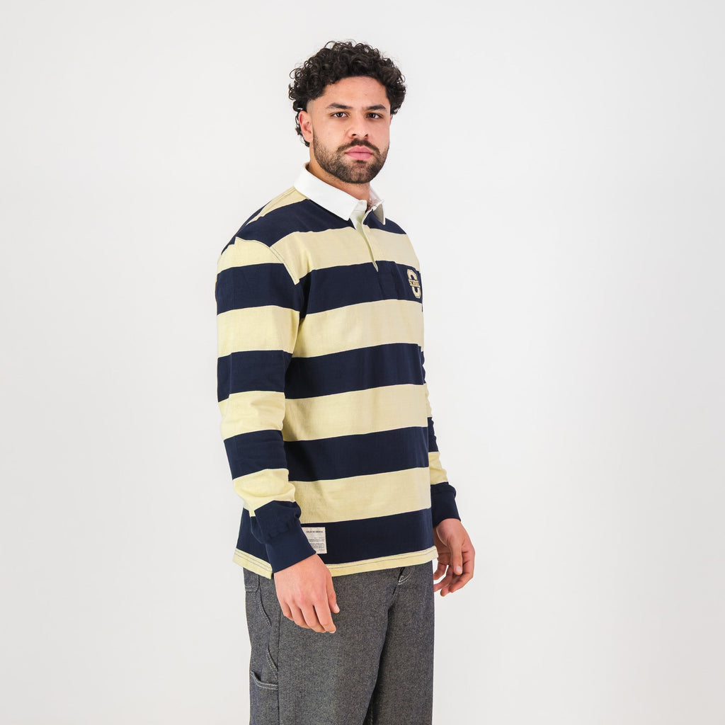 Old School YD Stripe 8X8 LS Rugby Jersey-Navy