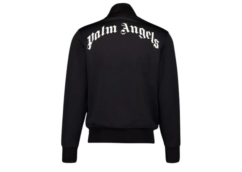 Palm Angels Back Curved Logo Print Zip-Up Track Jacket Vintage Black