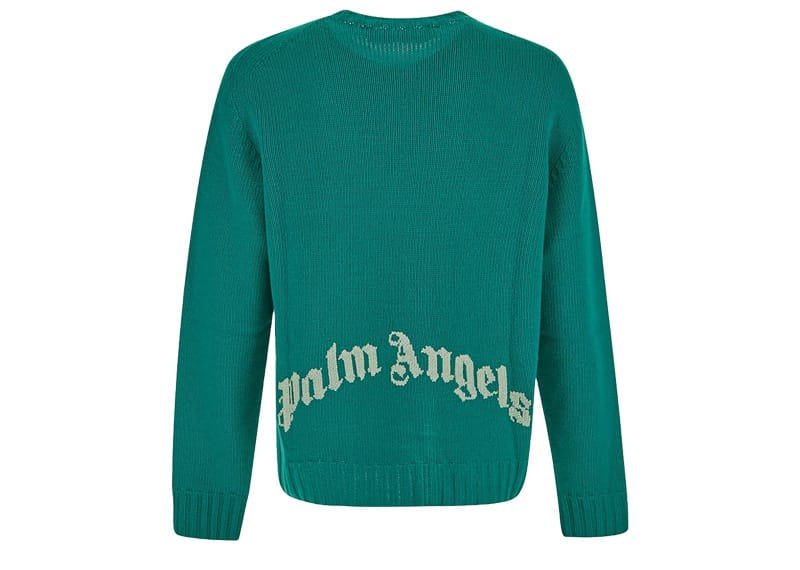 Palm Angels Curved Logo Intarsia Jumper Turquoise