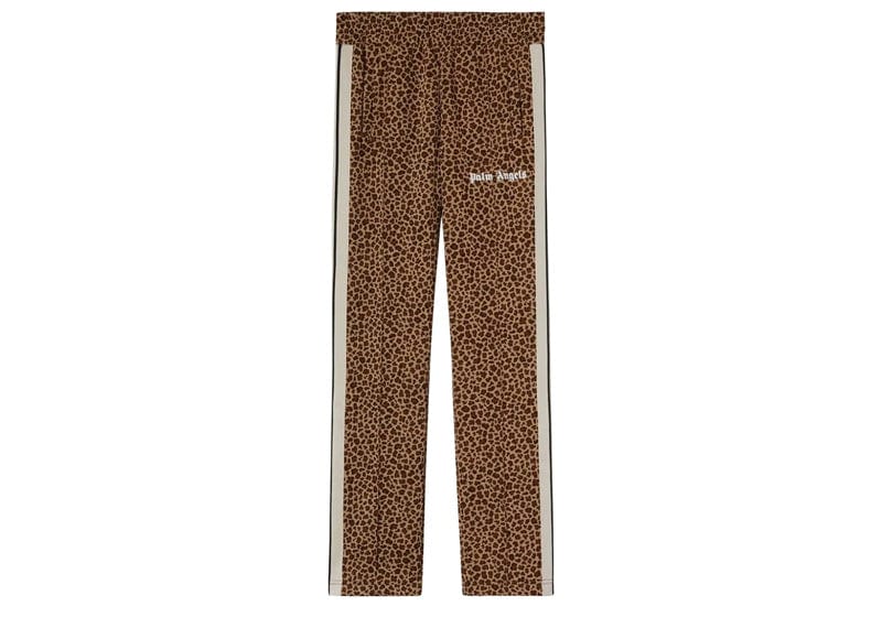 Palm Angels Leopard Print Jacquard Track Pants Beige Off White