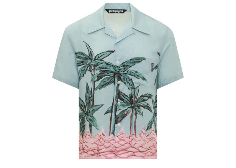 Palm Angels Palms Row Button Up Bowling Shirt Light Blue