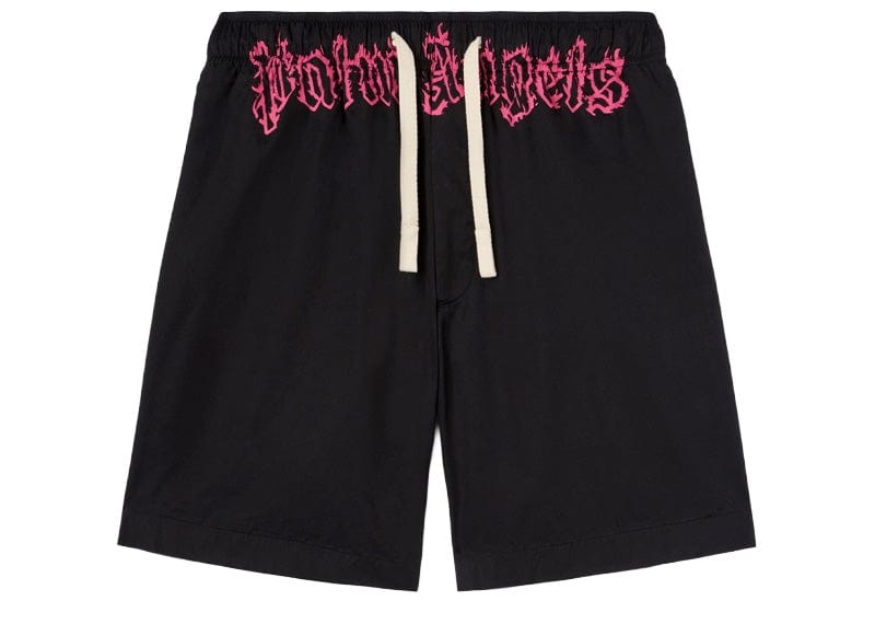 Palm Angels Waist Logo Shorts Black/Fuchsia