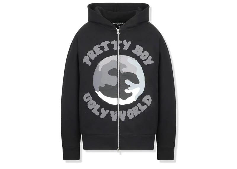 Pretty Boy Ugly World FZ Hoodie Zip Up Black Grey