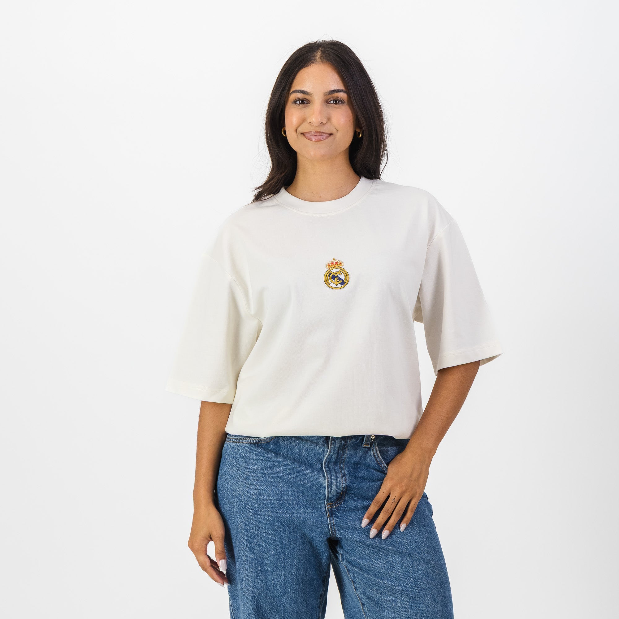 Real Madrid Crest Boxy Tee-Cloud Dancer