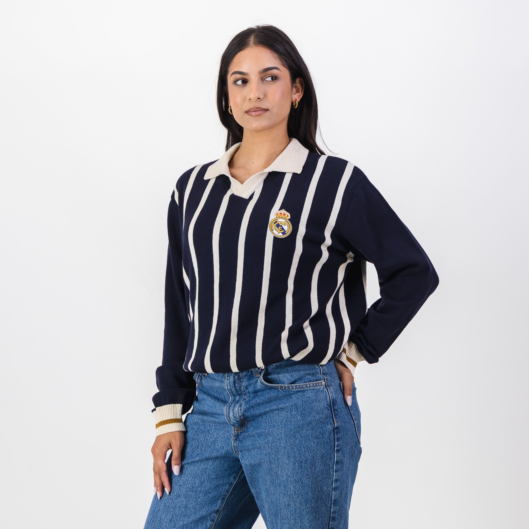 Real Madrid Stripe LS Knit Jersey-Navy
