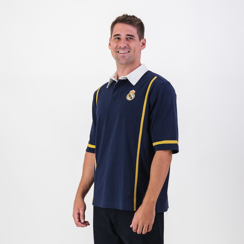 Real Madrid Twill Tape Detail SS Rugby Polo-Navy