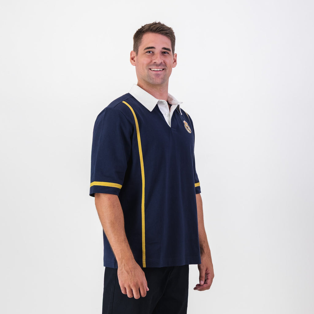 Real Madrid Twill Tape Detail SS Rugby Polo-Navy