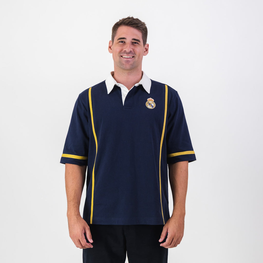 Real Madrid Twill Tape Detail SS Rugby Polo-Navy