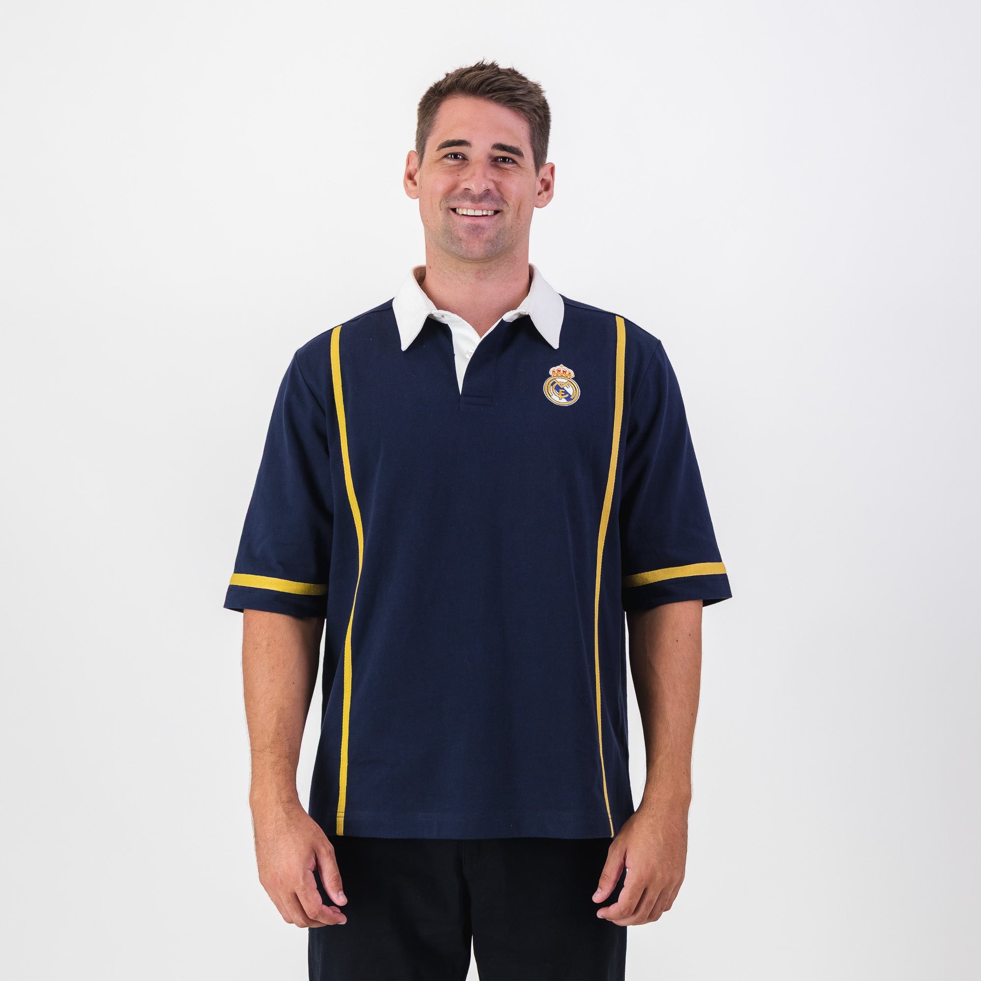 Real Madrid Twill Tape Detail SS Rugby Polo-Navy
