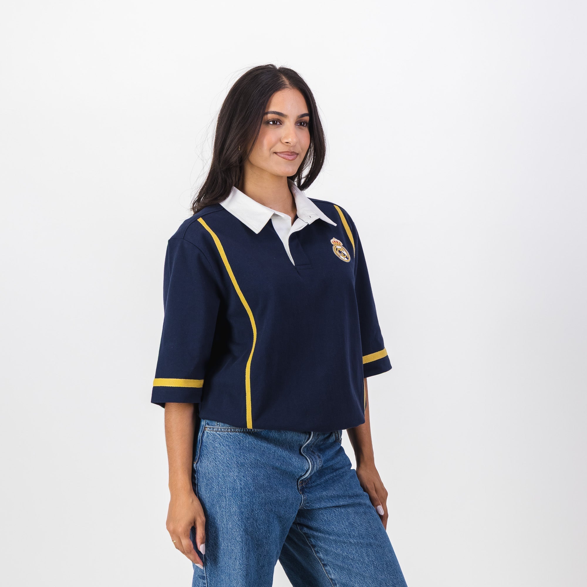 Real Madrid Twill Tape Detail SS Rugby Polo-Navy