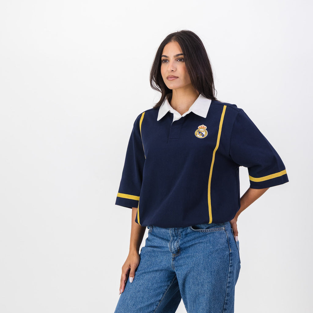 Real Madrid Twill Tape Detail SS Rugby Polo-Navy