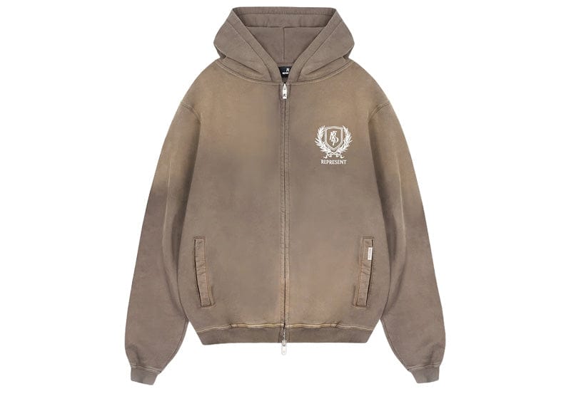 Represent Crest Zip Up Hoodie Dark Taupe