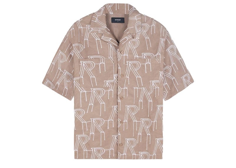 Represent Embroided Initial Overshirt Washed Taupe