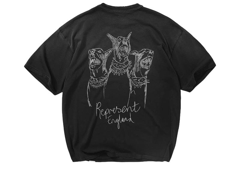 Represent Hand Drawn Thoroughbred Dogs T-Shirt Aged Black