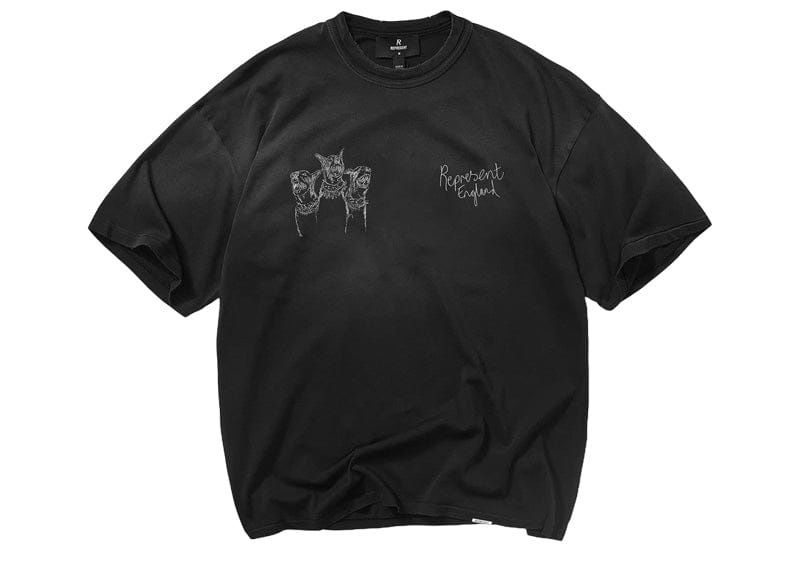 Represent Hand Drawn Thoroughbred Dogs T-Shirt Aged Black