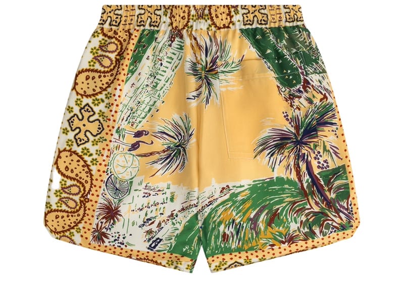 Rhude Palmina Silk Shorts Yellow/Multicolor