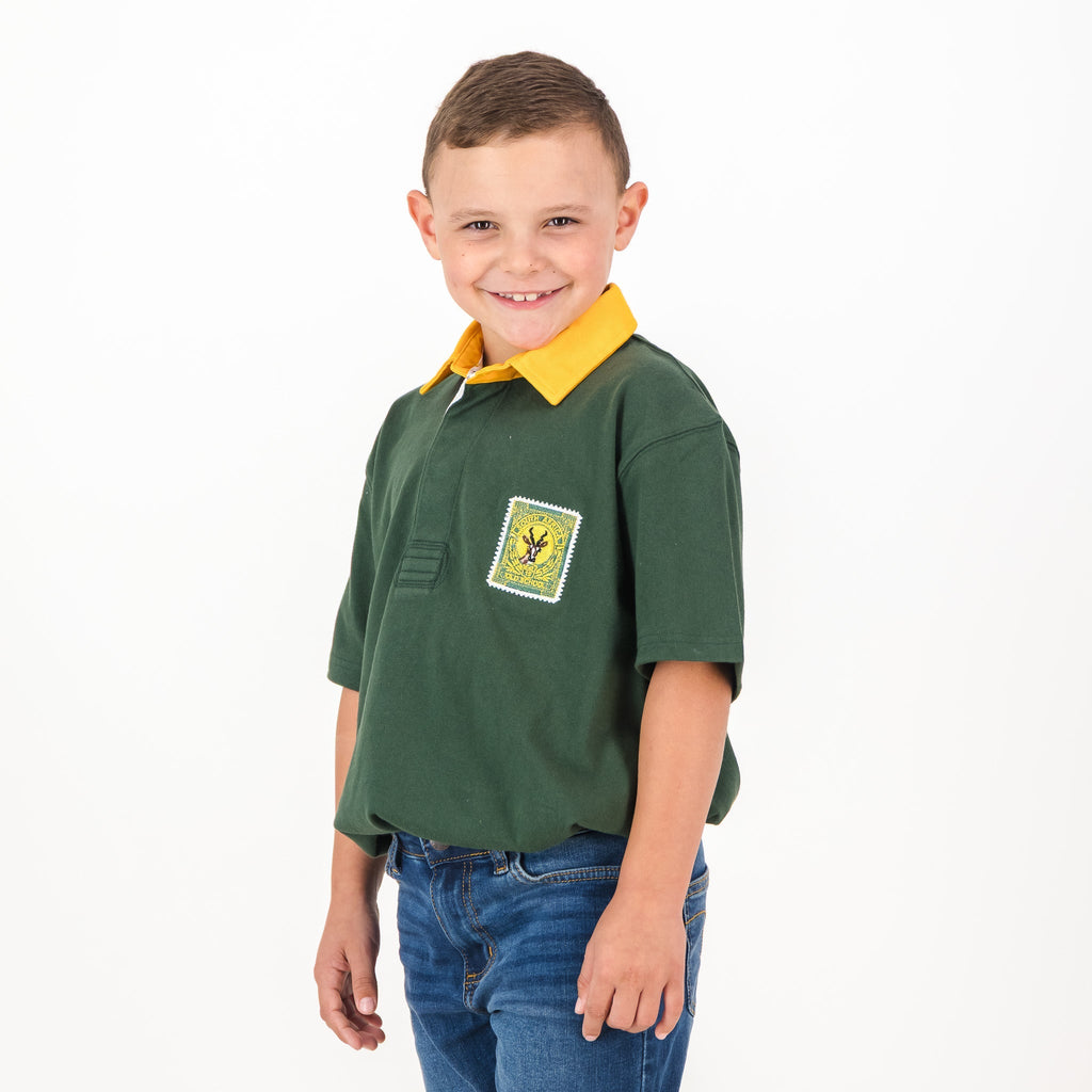 SA Supporters Kids Tops Kids SS Rugby Jersey Green & Gold Eb Green
