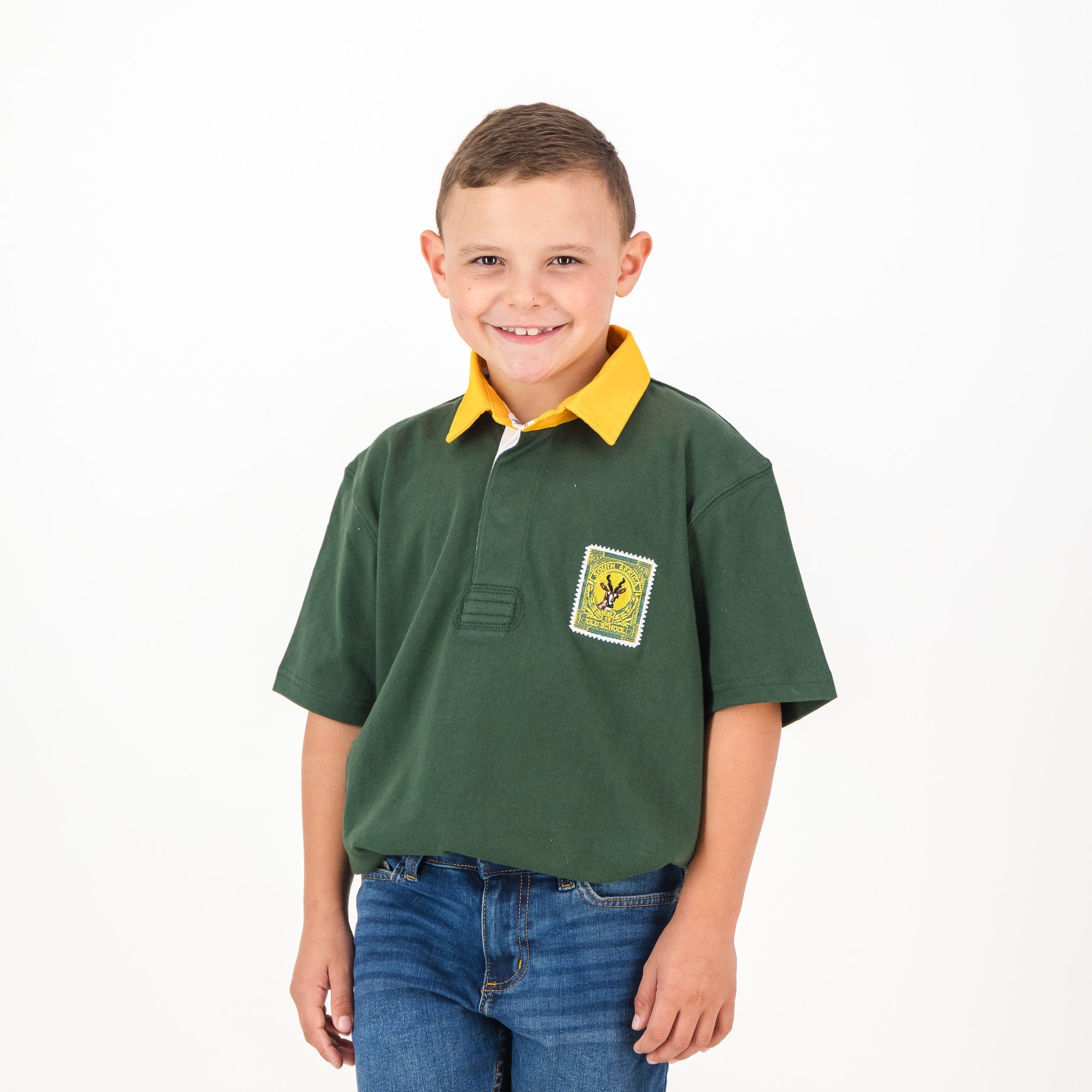 SA Supporters Kids Tops Kids SS Rugby Jersey Green & Gold Eb Green