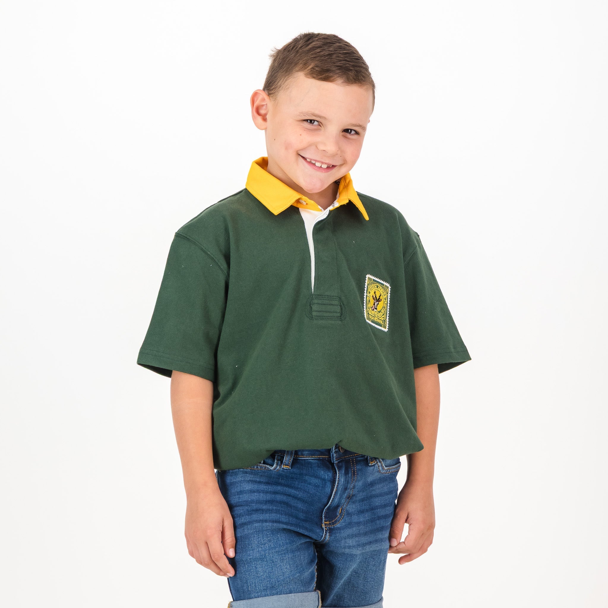 SA Supporters Kids Tops Kids SS Rugby Jersey Green & Gold Eb Green