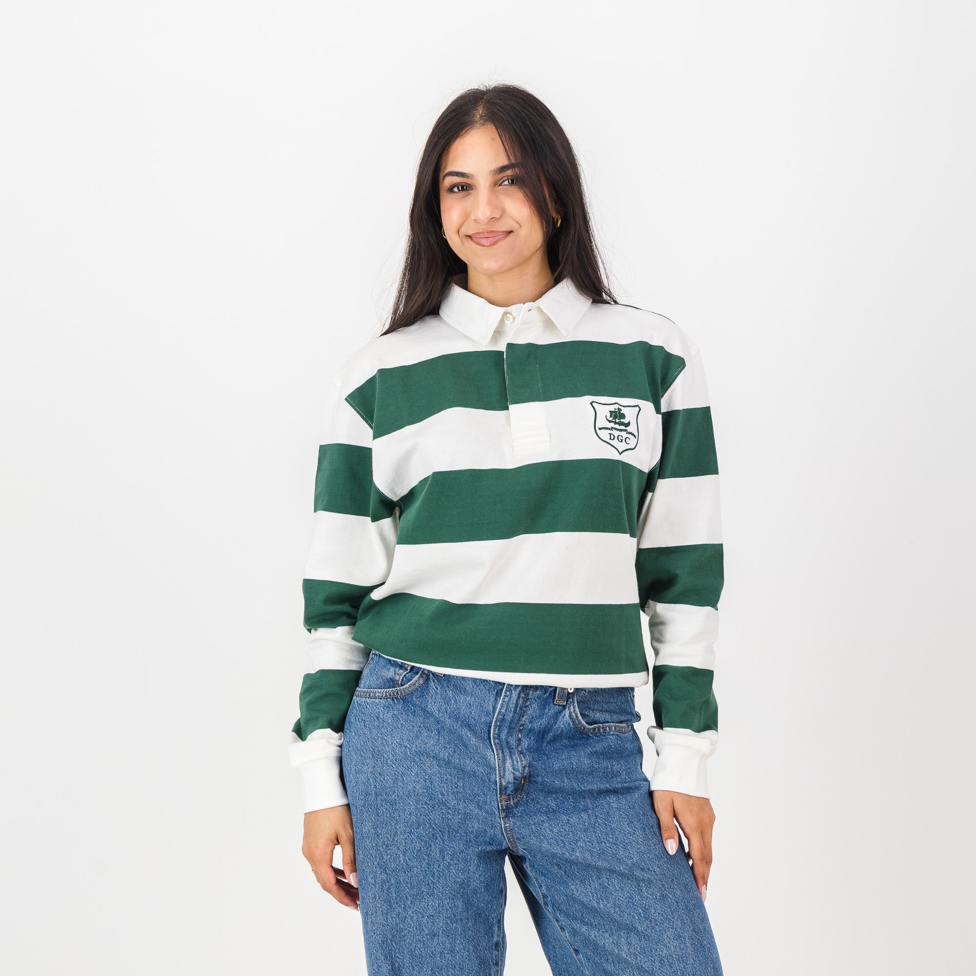 Schools Durban Girls College SA Supporters 8X8 Stripe LS Rugby Jersey-OS Green
