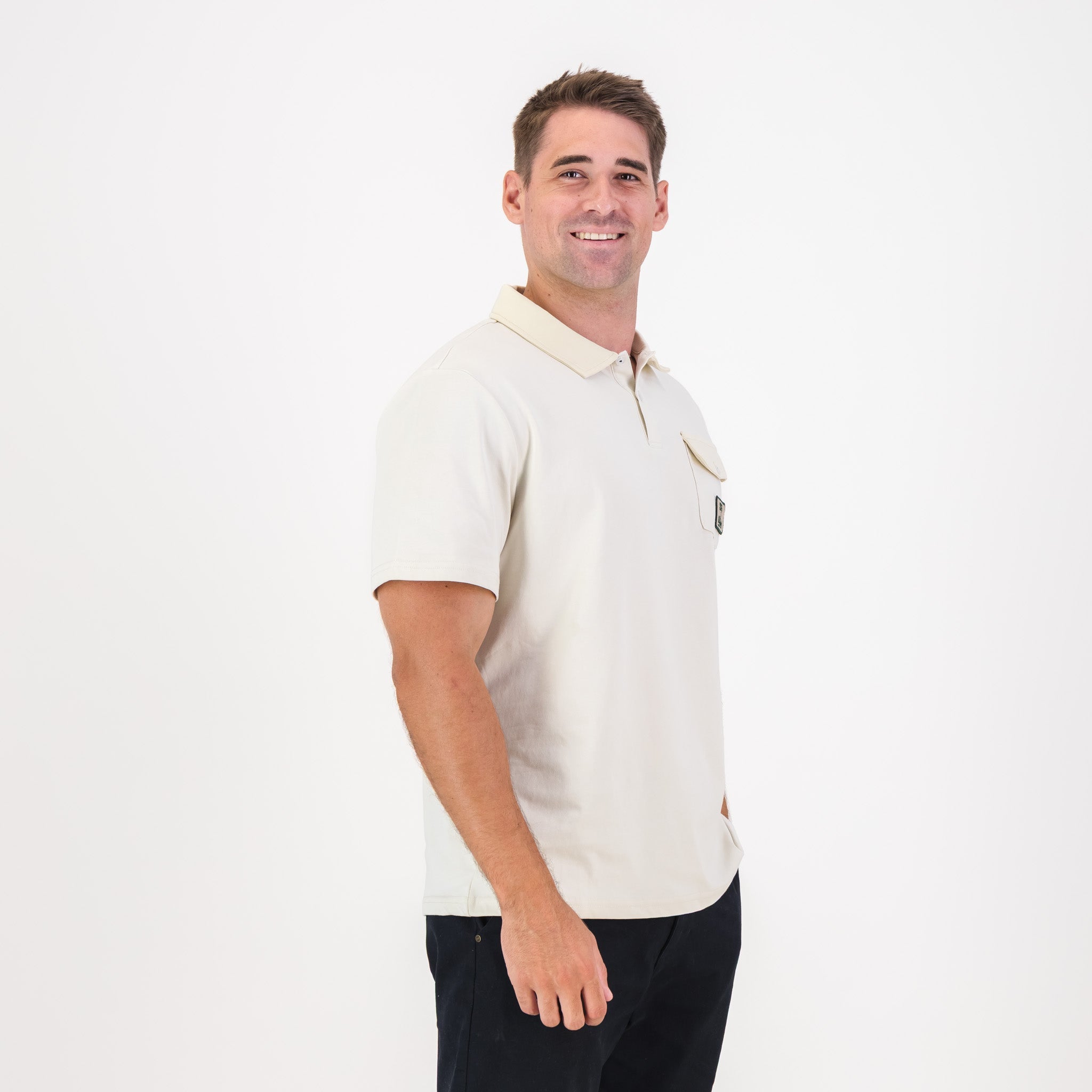Southern Guards Retro Short Sleeve Golf Polo Pocket Patch Ivory