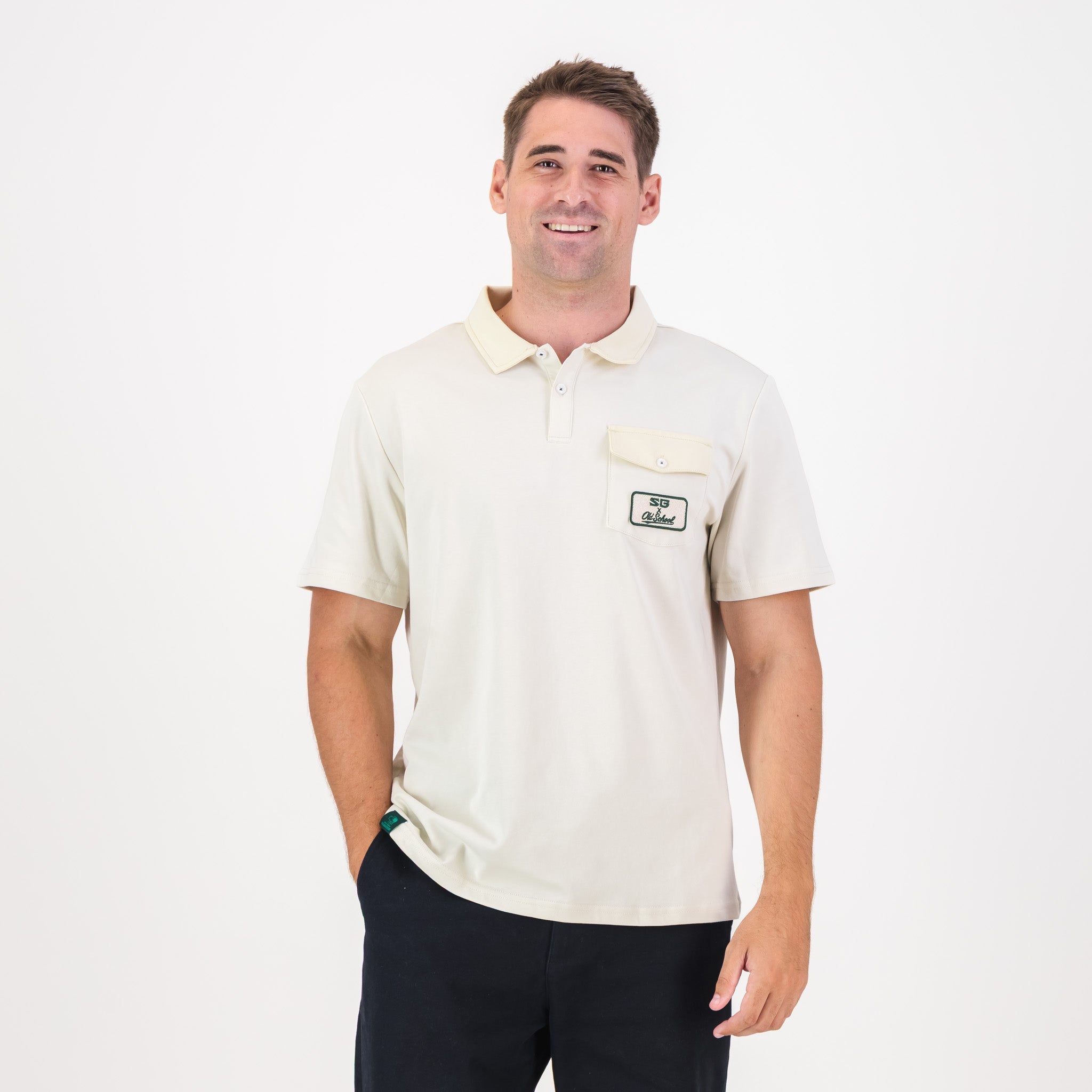 Southern Guards Retro Short Sleeve Golf Polo Pocket Patch Ivory