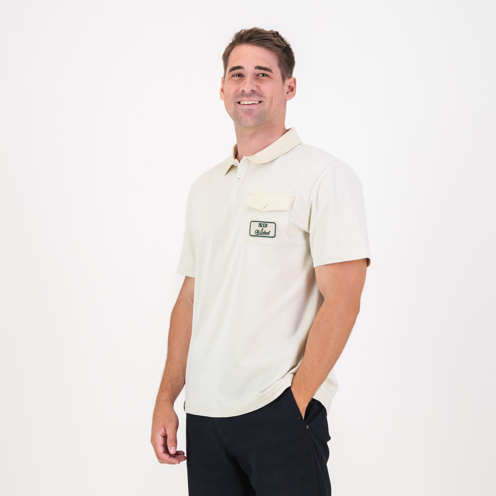 Southern Guards Retro Short Sleeve Golf Polo Pocket Patch Ivory