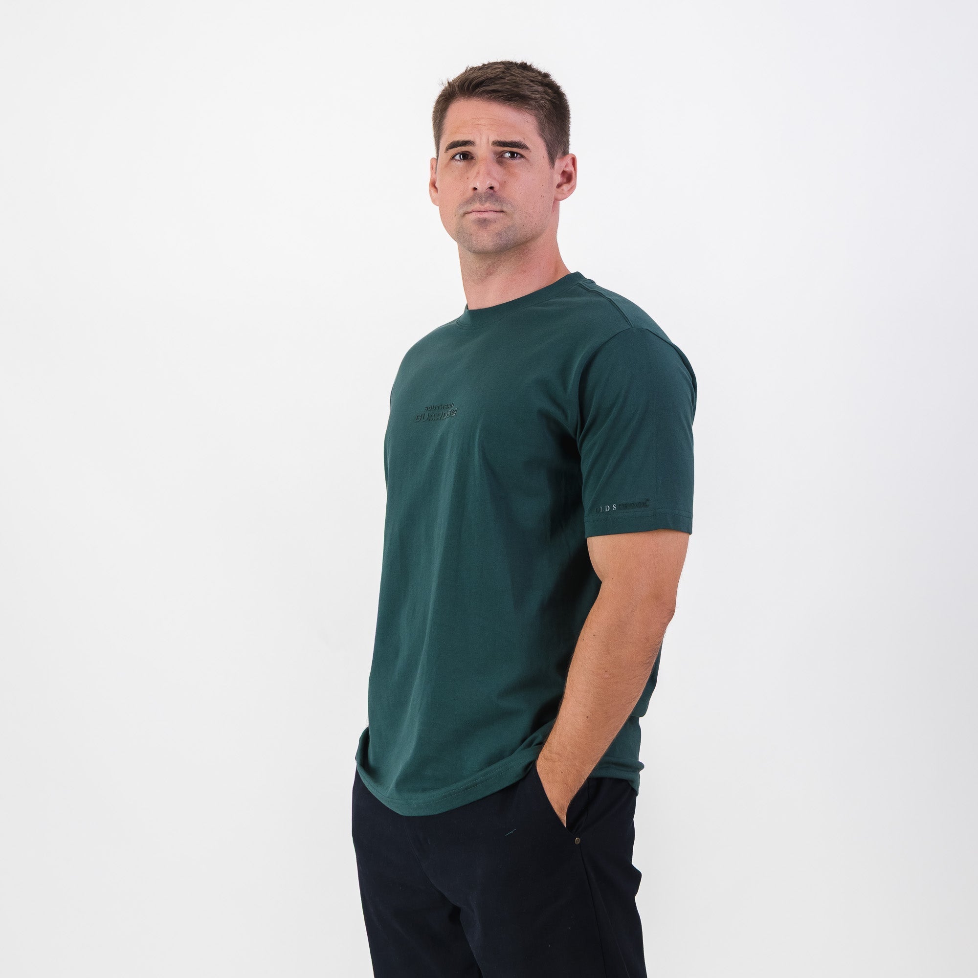 Southern Guards Stacked Logo Regular Crew T-Shirt Plain Green