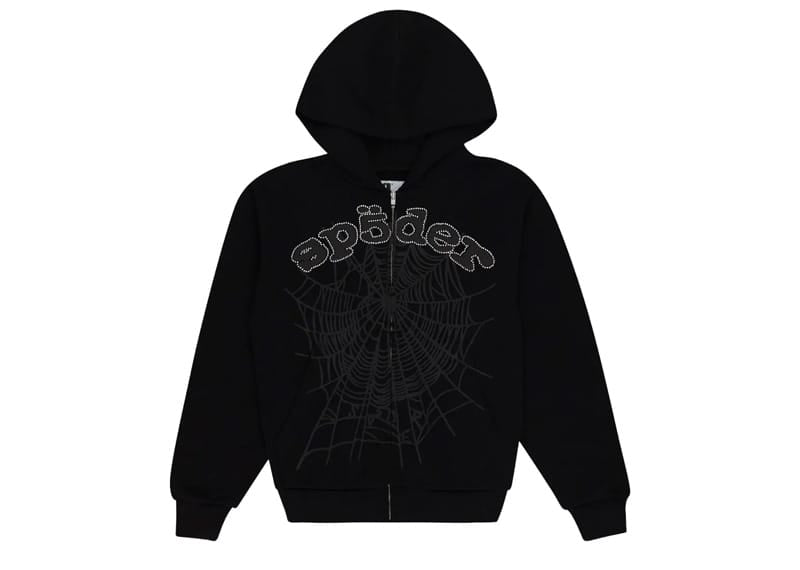 Sp5der OG Web V2 Rhinestone Zip Up Black