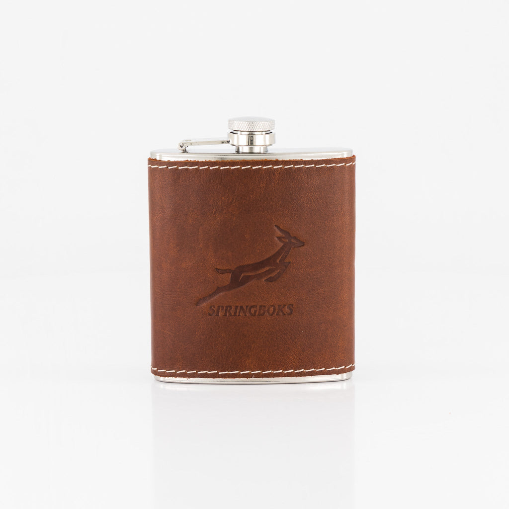 Springboks Leather Hip Flask - Brown