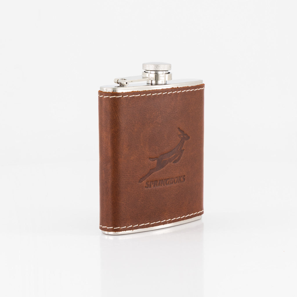 Springboks Leather Hip Flask - Brown
