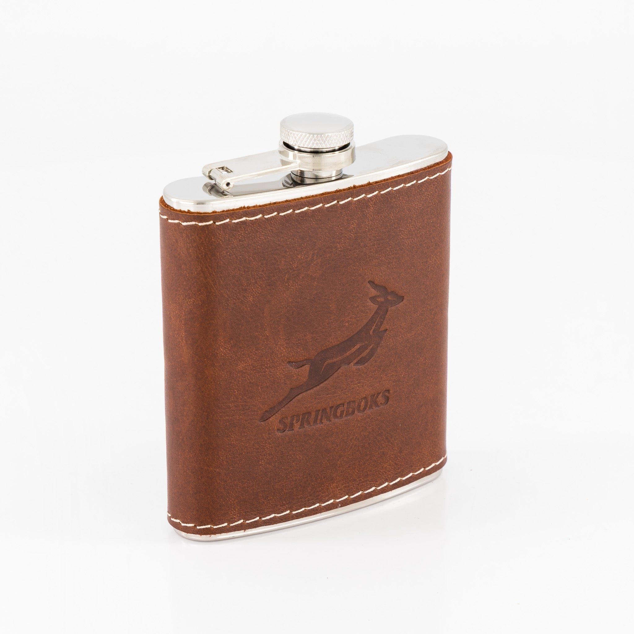 Springboks Leather Hip Flask - Brown