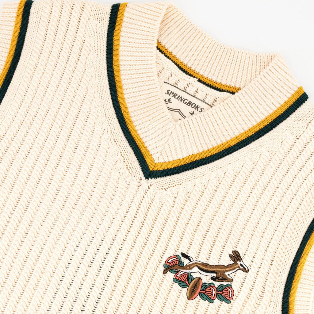 Springboks Crochet Vest Knit-Ivory