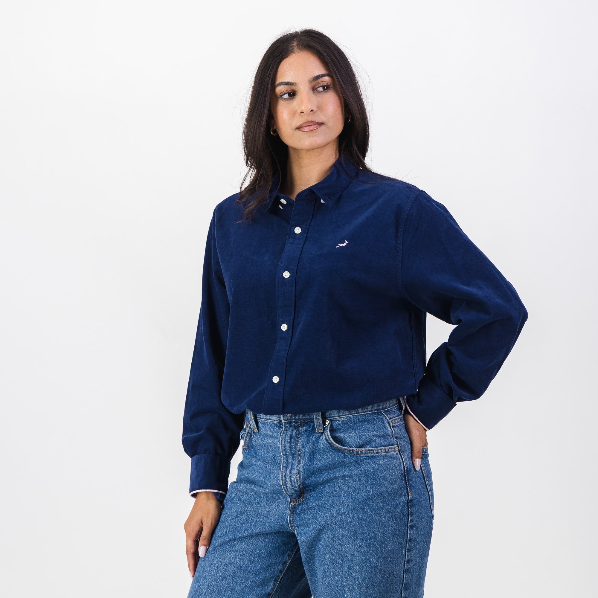 Springboks Fine Corduroy Shirt-Navy