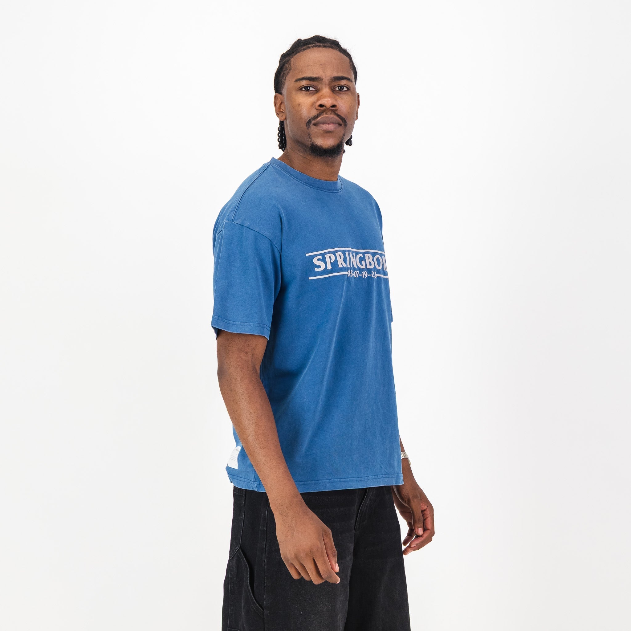 Springboks Four Wins Acid Wash Boxy Crew Tee-Navy