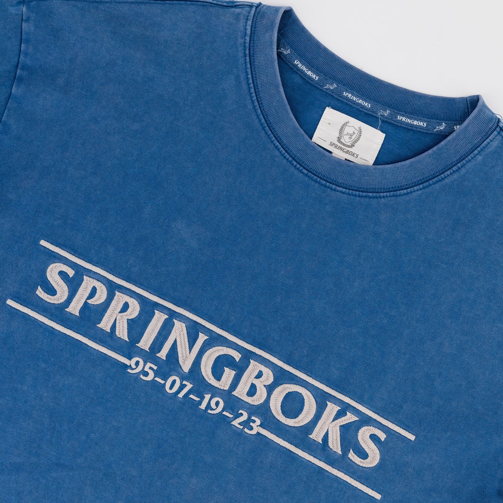 Springboks Four Wins Acid Wash Boxy Crew Tee-Navy