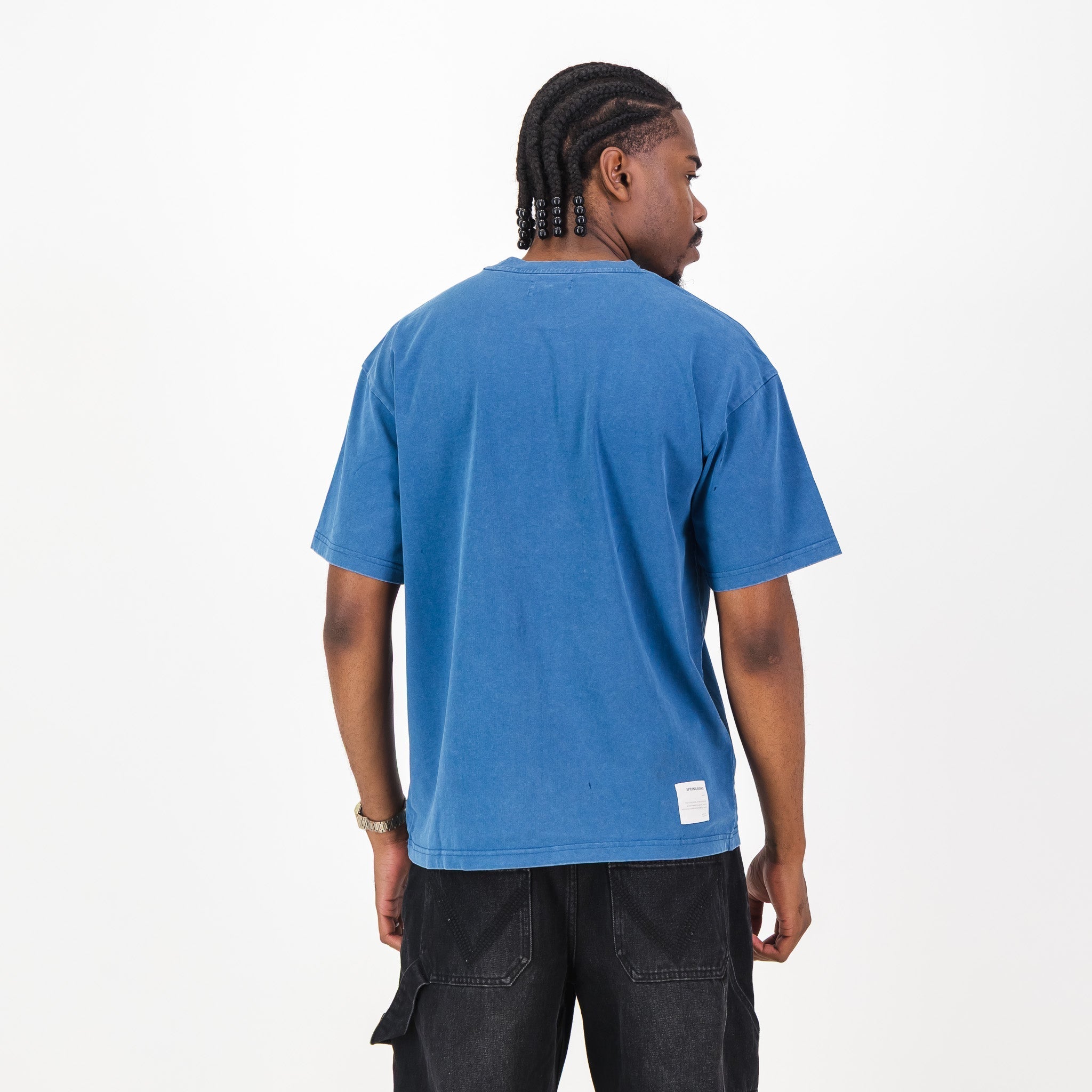 Springboks Four Wins Acid Wash Boxy Crew Tee-Navy