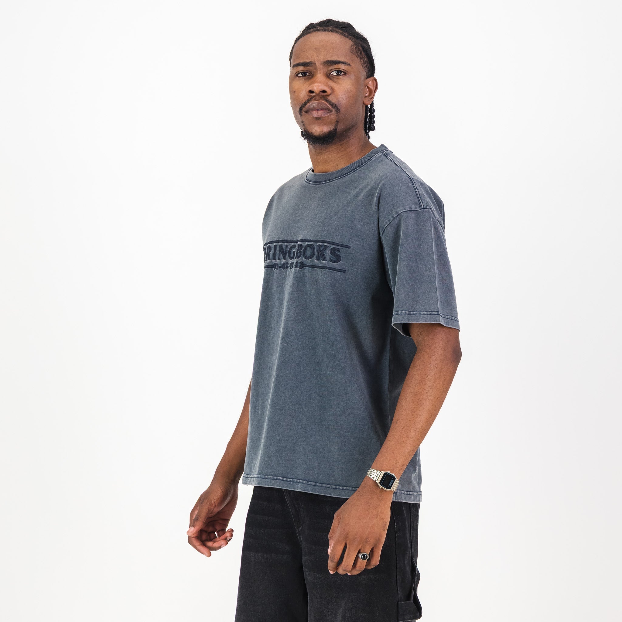 Springboks Four Wins Acid Wash Boxy Crew Tee-Skyway