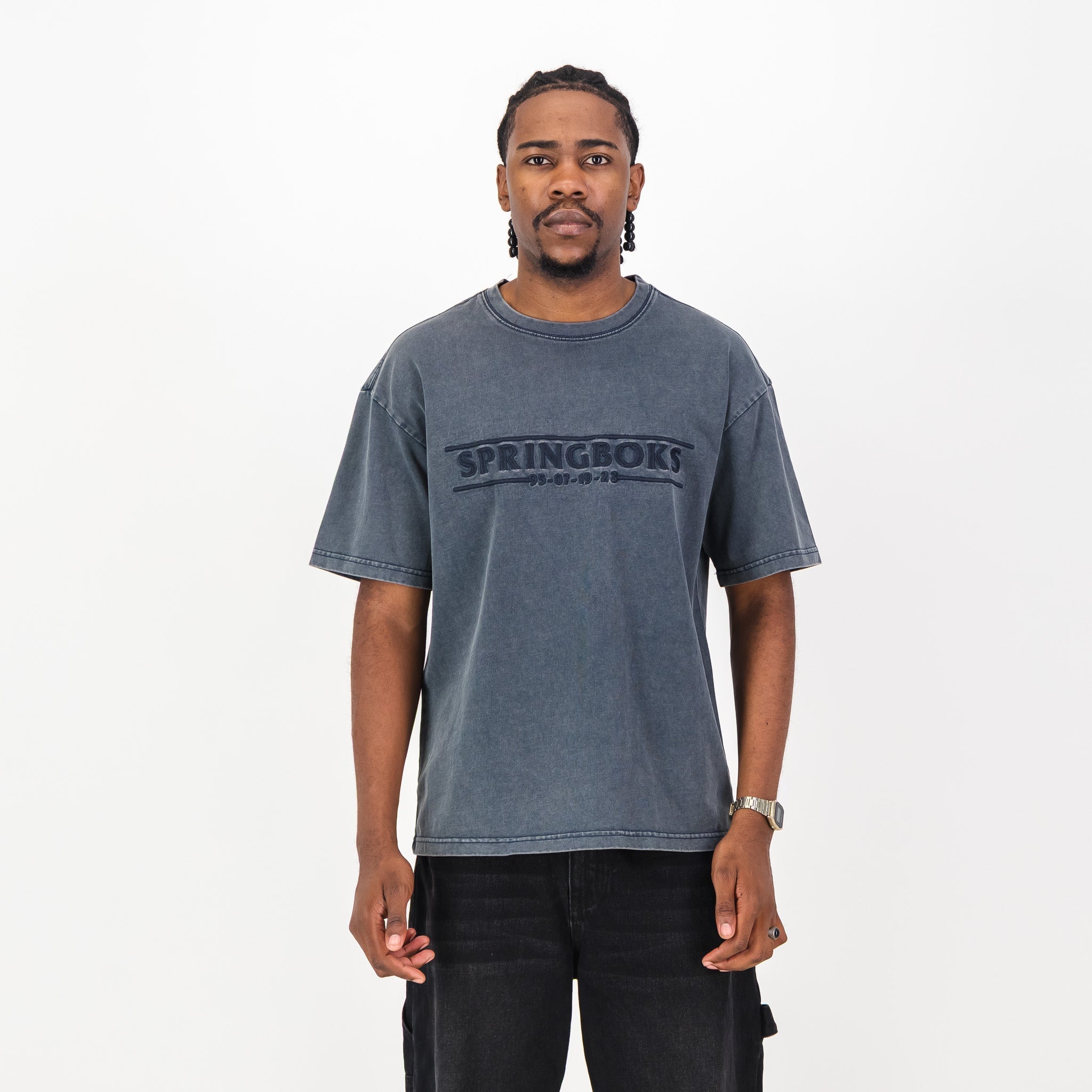 Springboks Four Wins Acid Wash Boxy Crew Tee-Skyway