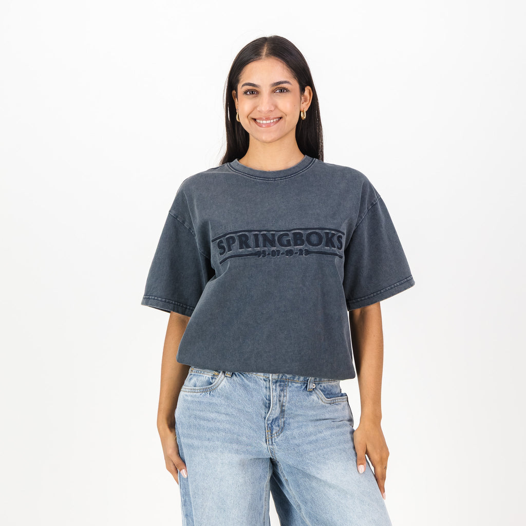Springboks Four Wins Acid Wash Boxy Crew Tee-Skyway