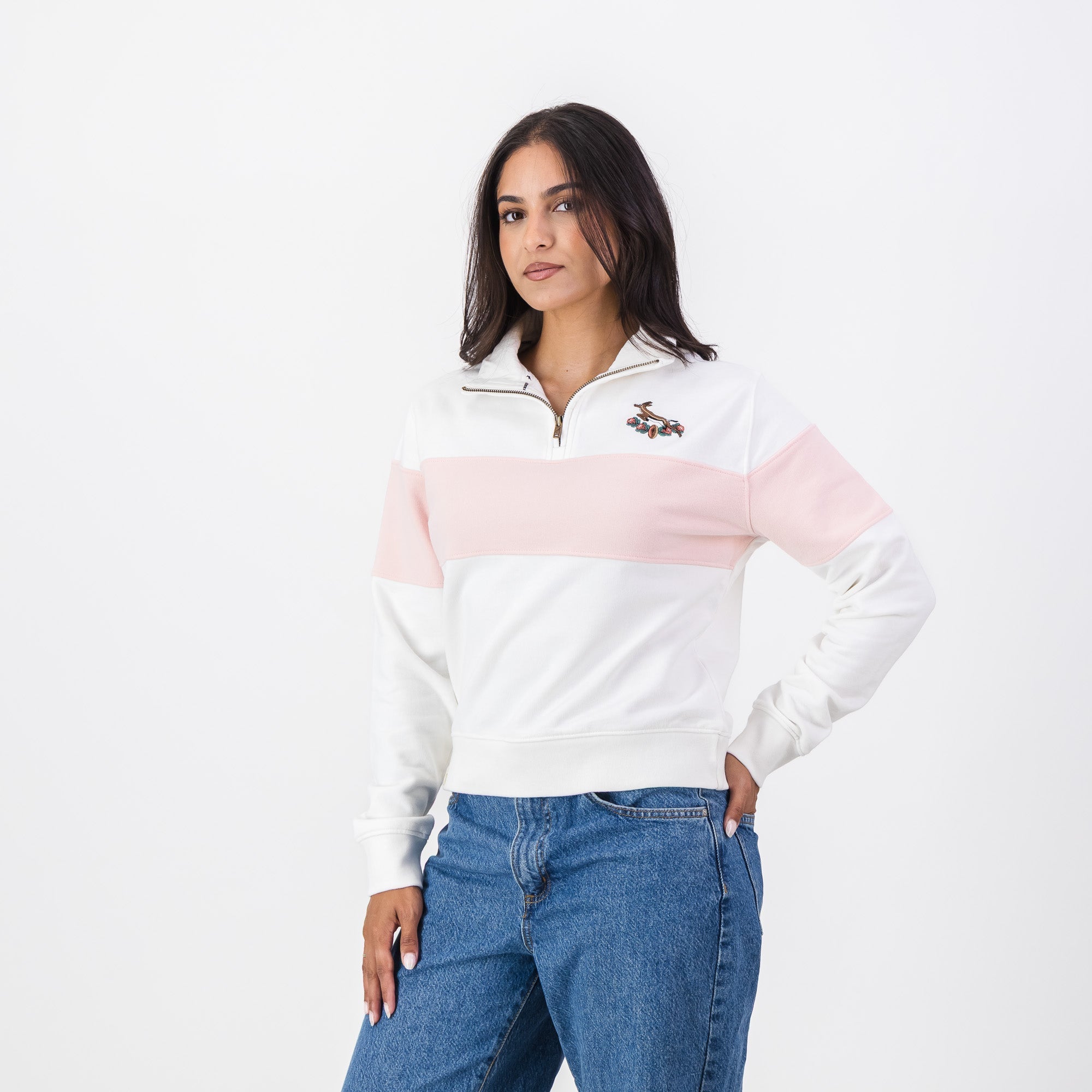 Springboks Hoop Quarter Zip Crop Sweat-Rose Quartz