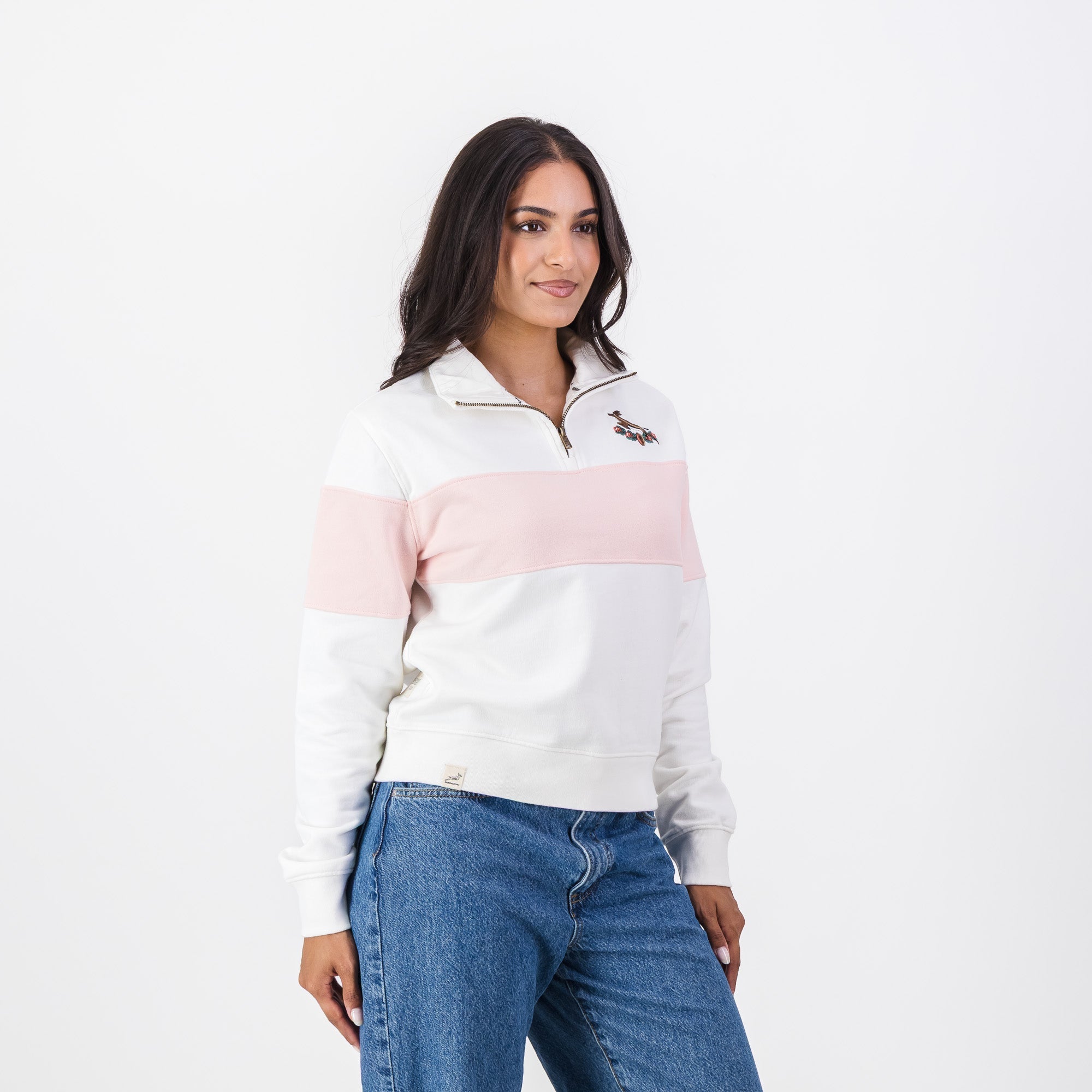 Springboks Hoop Quarter Zip Crop Sweat-Rose Quartz