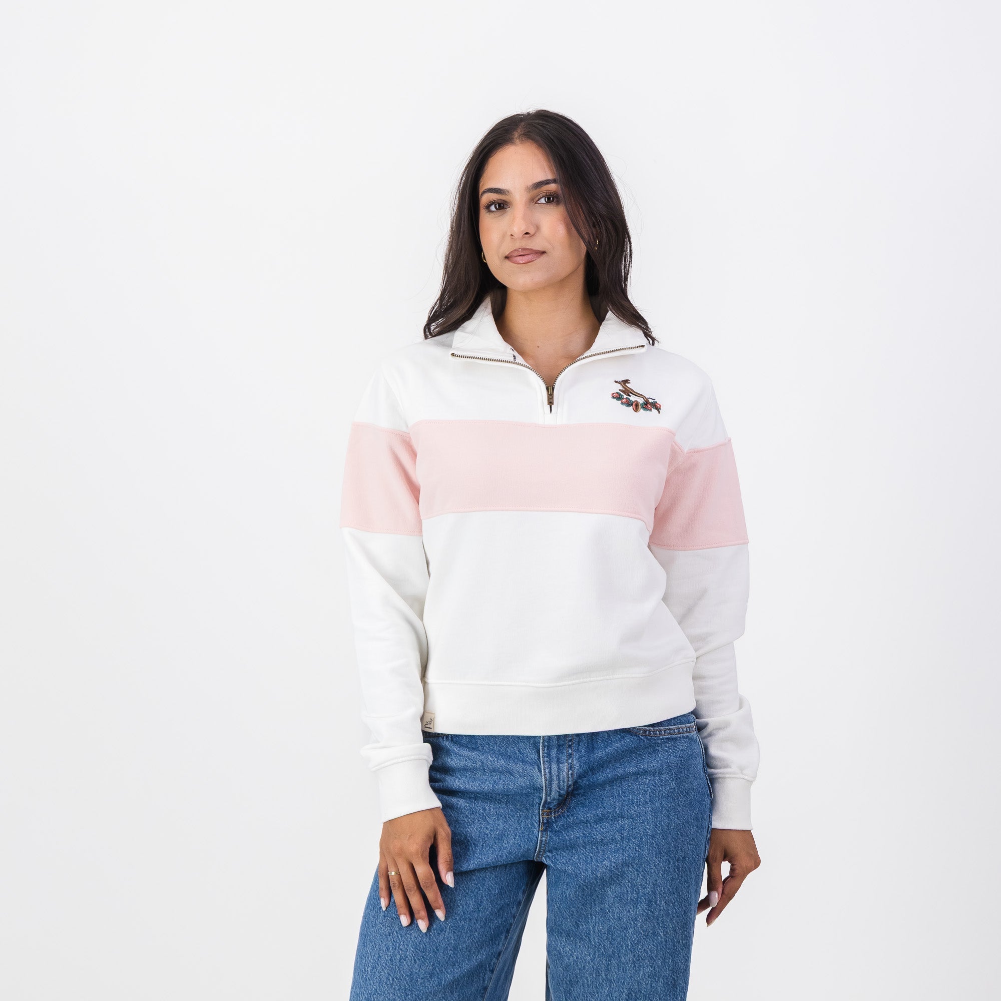 Springboks Hoop Quarter Zip Crop Sweat-Rose Quartz
