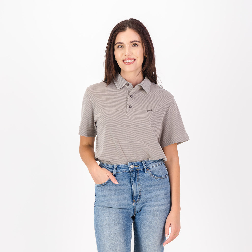 Springboks Pique Striper SS Polo- Tobacco Brown