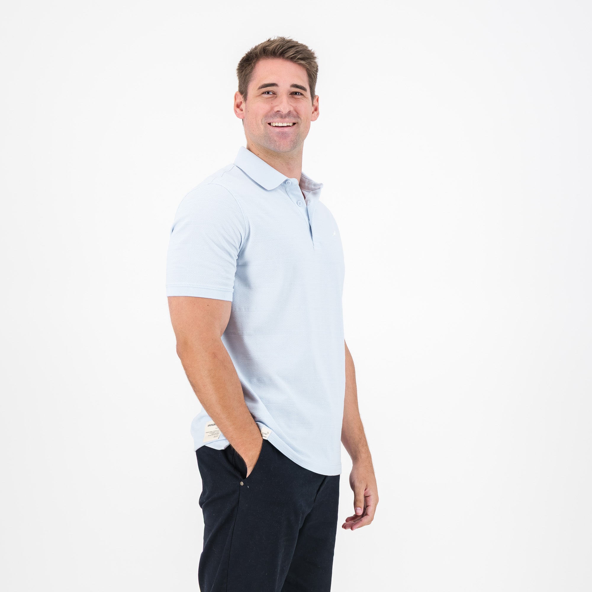 Springboks Popcorn Short Sleeve Golf Polo - Blue