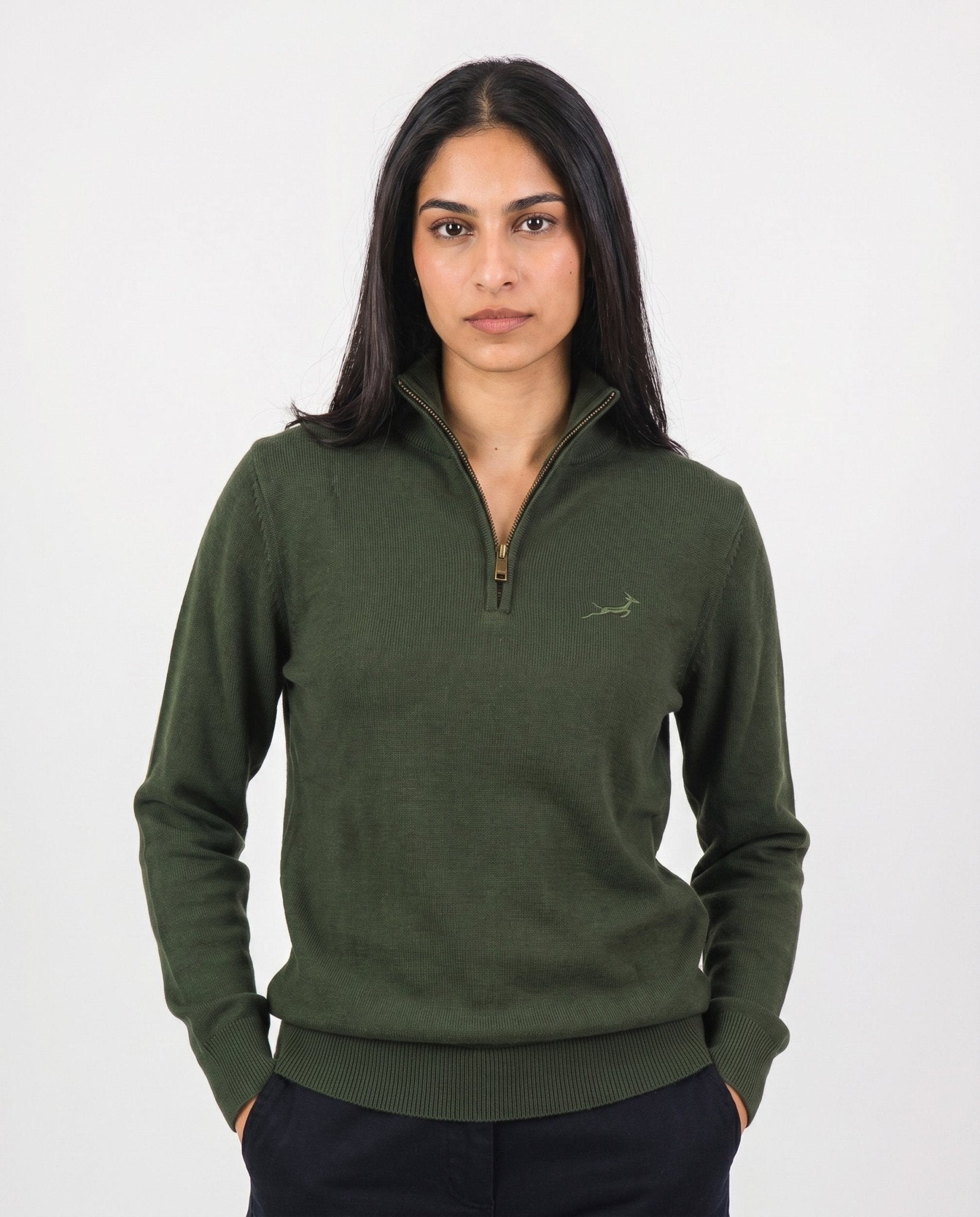 Springboks Quarter Zip Knit Knitwear Rifle Green