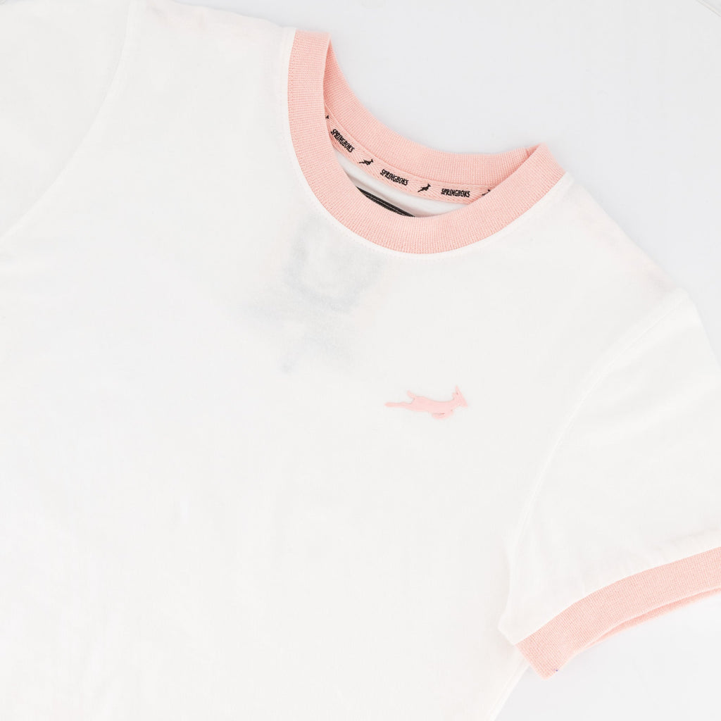 Springboks Ringer Crop Crew Tee - White