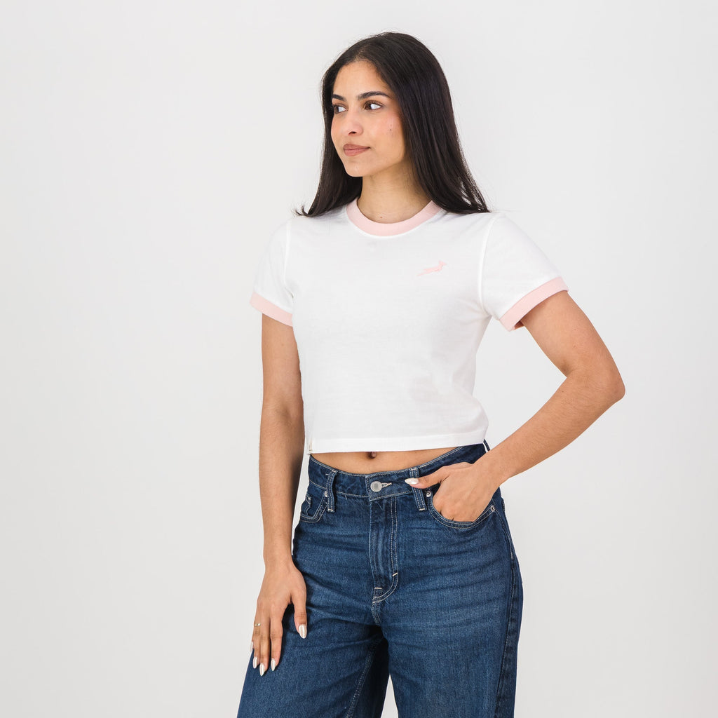 Springboks Ringer Crop Crew Tee - White