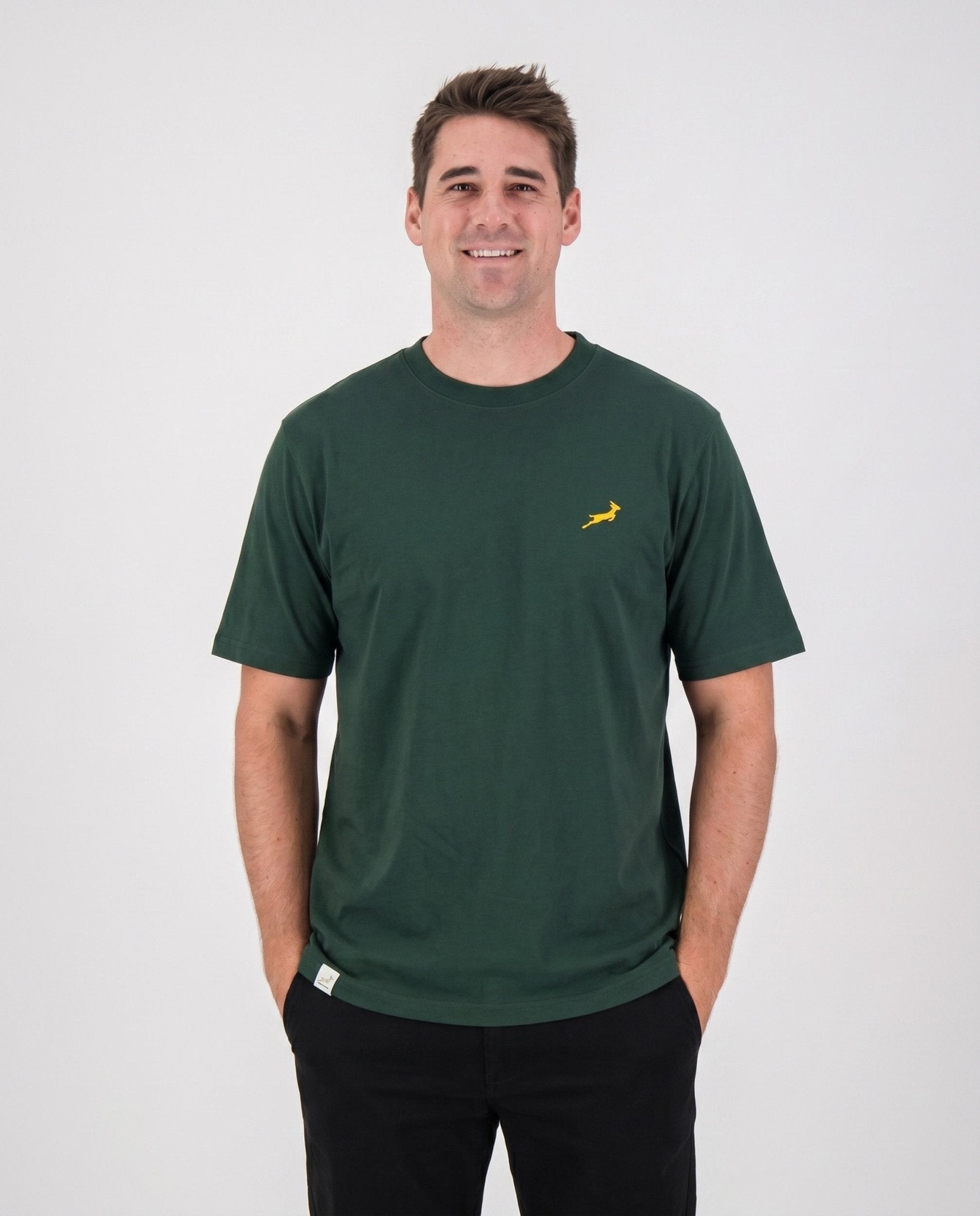 Springboks Small Logo Regular Crew T-Shirt Plain Green