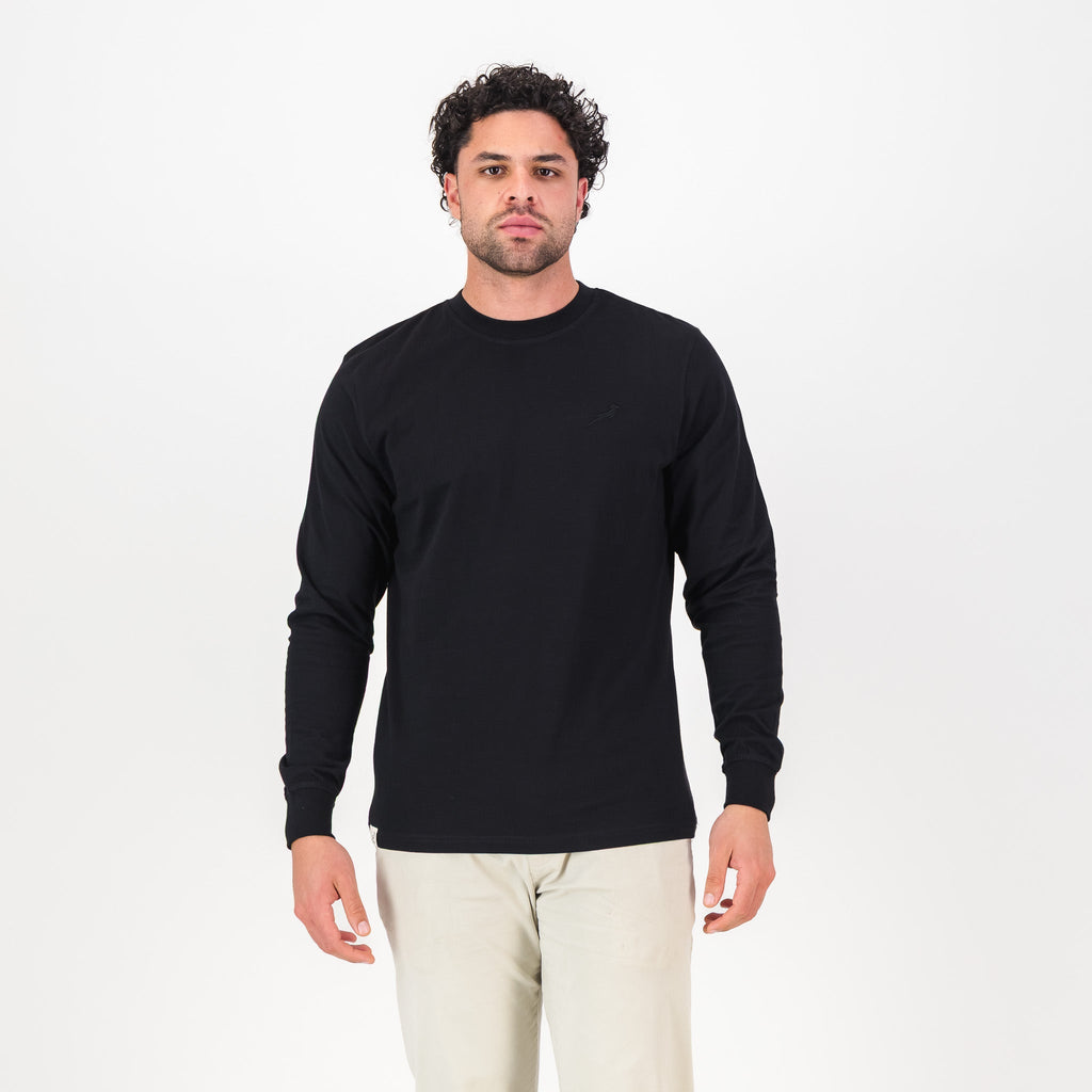 Springboks SML EMB LS Crew Tee - Black